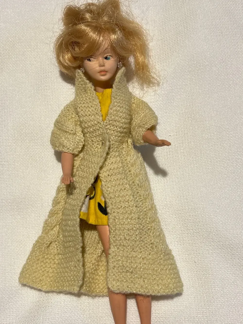 Vtg Doll Sweater Yellow Crochet Fits Tressy 12’, Fashion Dolls Clothes Homemade